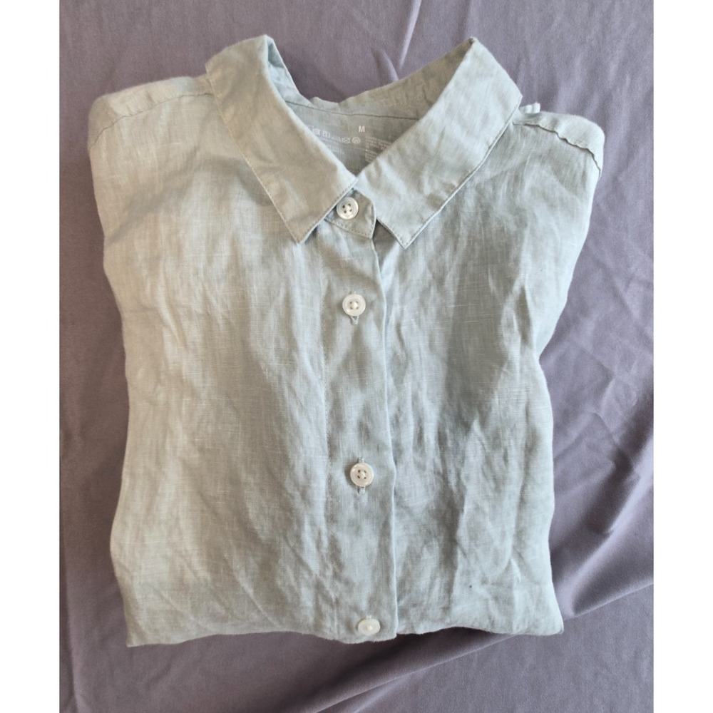 Muji Mint Green Shirt Layering Linen Minimalist Quiet Luxury Old Money Size M - Picture 12 of 16